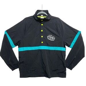 Star Wars Pullover Jacket Mens Medium Black Teal Rebel Leader Neon Buttons